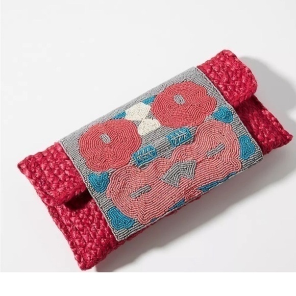 Anthropologie Handbags - Anthropologie Arlene Beaded Clutch Pink Rose NWT Open To Offers